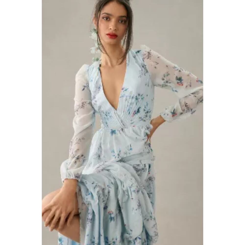 Ieena for Mac Duggal - Tiered Floral Maxi Dress - New Size 4